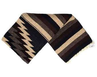 Mexican Blanket XXL Handwoven in Black Brown Beige - Heavyweight and Thick - 87"x58" - Diamond Blanket - Baja Blanket from Mexico