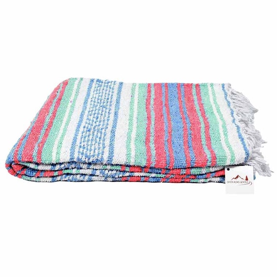 Mexican Blanket Pastel Blue Mint & Coral Lightweight Yoga | Etsy