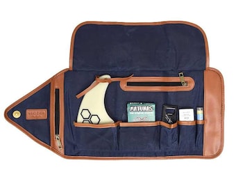 Surf Kit | Surfer Gift | Surfing Accessories & Essentials Surf Wax, Surf Tool, Sunscreen, Lip Balm | Canvas Travel Pouch | Longboarding Gift