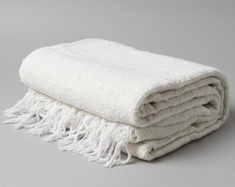 Mexican Blanket Cream Solid Natural Color | Off White Yoga Blanket | Thick Mexican Blanket | Picnic Blanket | Serape Baja Blanket | Throw