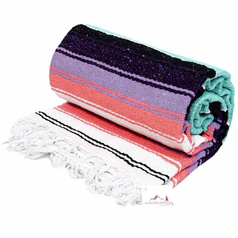 Mexican Blanket Mint, Coral, Pastel, Purple Thick Yoga Blanket Meditation Blanket Boho Tapestry Home Decor Diamond Vintage Throw image 5