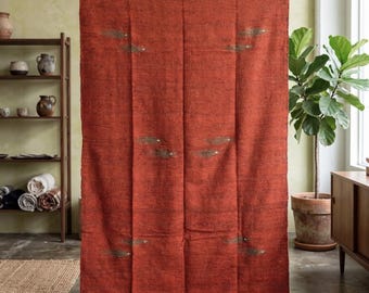 Migrating Thunderbird Mexican Blanket Rust Orange | Heavyweight Yoga Blanket | Thick Meditation Blanket | Vintage Throw | Boho Wall Tapestry