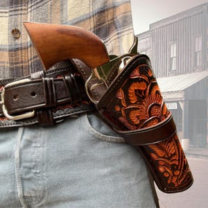 Western Leather Holster LARGE | Cross Draw Holster for 6-8&quot; Long Barrel  | Revolver Holster  | Brown | Handmade | Colt Taurus Ruger Wesson