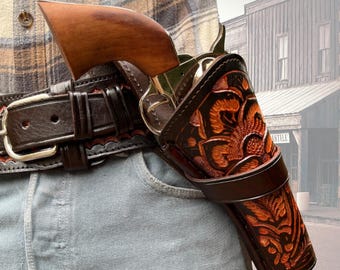 Western Leather Holster LARGE | Cross Draw Holster for 6-8" Long Barrel  | Revolver Holster  | Brown | Handmade | Colt Taurus Ruger Wesson