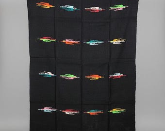 Black Mexican Blanket | Thunderbird Serape | Baja Blanket | Yoga Blanket | Camping, Beach, Picnic, Outdoors | Handwoven Authentic Sarape