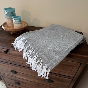Throw Blanket Grey | Mexican Blanket Solid Color |  Gray Yoga Blanket  | Vintage Style Throw | Classic Serape with Tassels | Home Decor