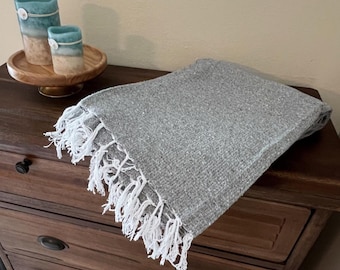 Throw Blanket Grey | Mexican Blanket Solid Color |  Gray Yoga Blanket  | Vintage Style Throw | Classic Serape with Tassels | Home Decor