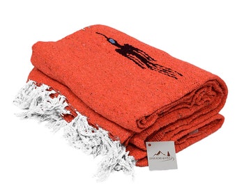 Mexican Baja Thunderbird Blanket Tangerine Orange | Heavyweight Yoga Blanket | Meditation Blanket | Vintage Throw | Bohemian Wall Tapestry