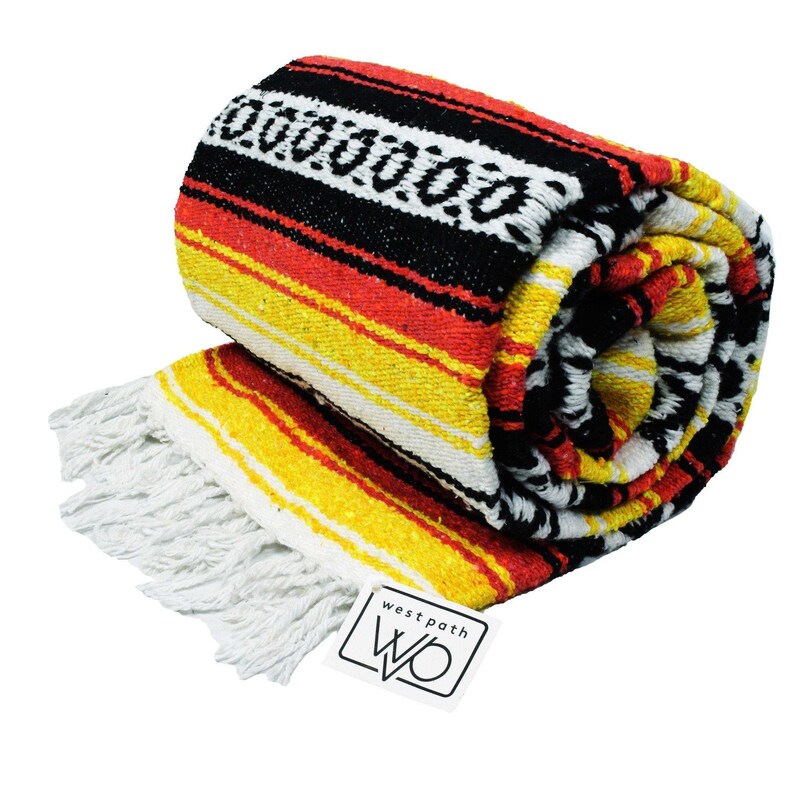 Mexican Falsa Blanket Yellow Black Red Heavy Mexican Yoga Etsy