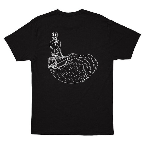 Men's Skeleton Surf Shirt | 100% Cotton T-Shirt | Black Tee | Halloween Shirt | Organic Cotton | Surfer Shirt | Gifts for Surfers
