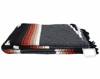 Mexican Blanket Charcoal Grey Tan Black Diamond | Yoga Blanket | Retro Blanket Mexico | Genuine Mexican Baja Blanket |  Vintage Style Throw