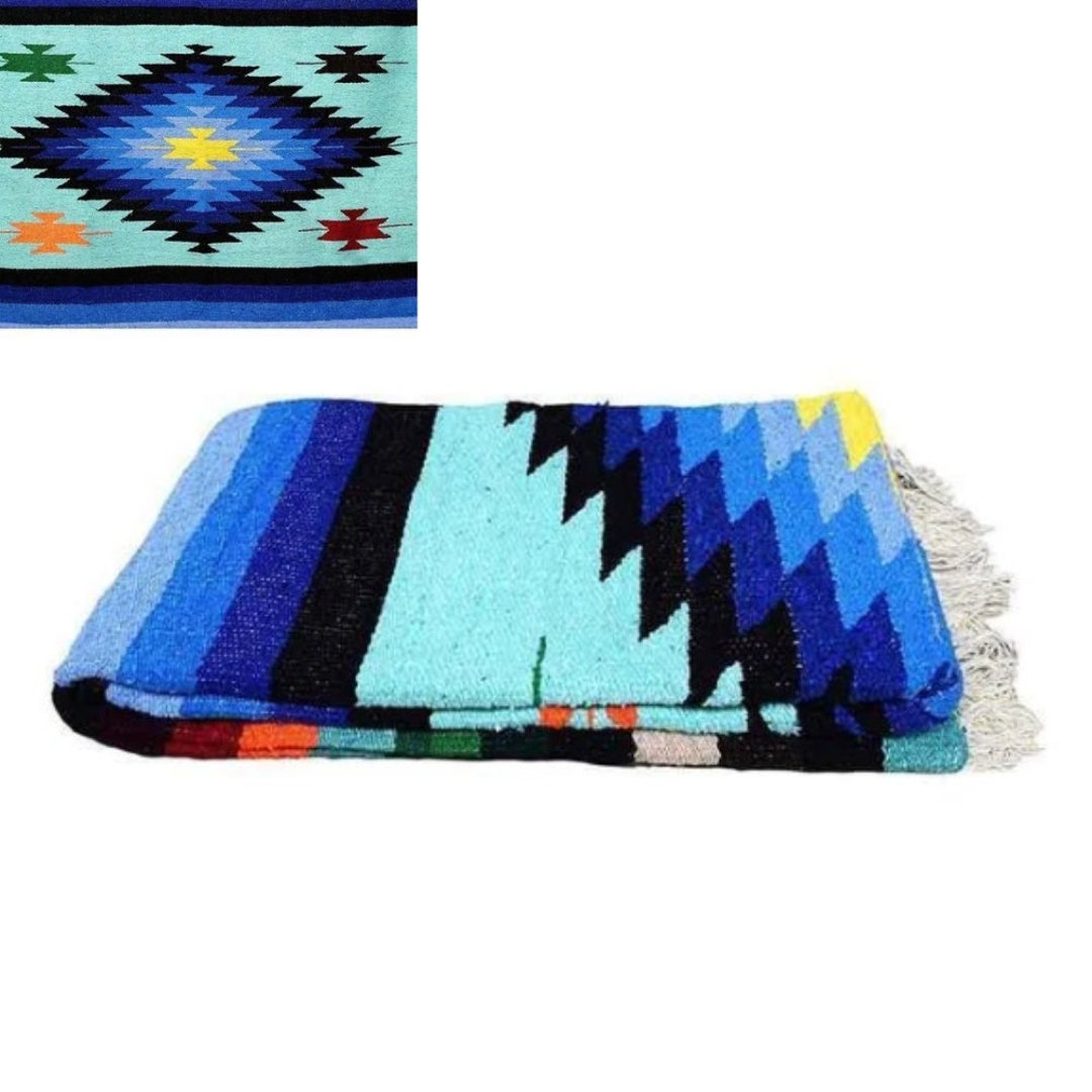 Mexican Blanket Mint Yoga Blanket Southwest Blanket Multicolor Baja