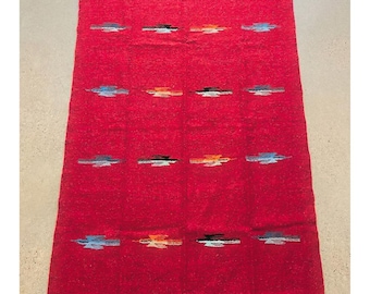Red Mexican Blanket Thunderbird | Feliz Navidad Christmas Blanket | Soft & Thick Yoga Blanket | Meditation Blanket | Vintage Throw Blanket