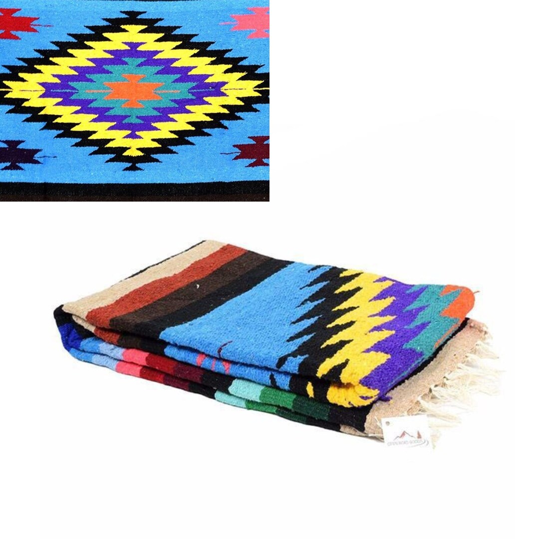 Mexican Blanket Sky Blue Diamond Yoga Blanket Thick XL Etsy