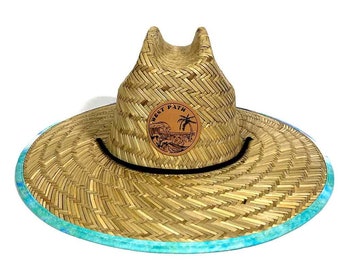 Straw Beach Hat, Sun Hat with Tie Dye Classic Wide Brim Mens Womens Straw  Hat- Handmade Lifeguard Waterman Pierside Outsider UV Panama Hat