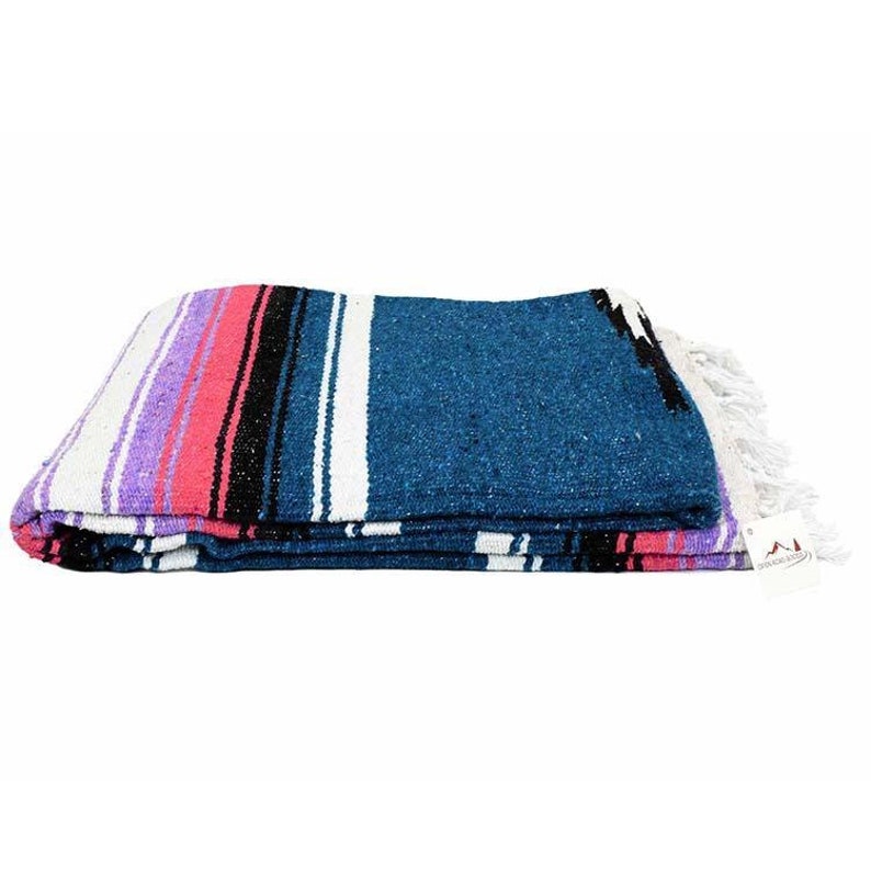 Mexican Blanket Aegean Blue & Purple Thick Yoga Blanket | Etsy