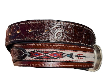 Mexican Leather Belt- Mens Belt Womens Belt: Handmade Western Tooled & Embroidered Threaded Belt- Black Brown Cowboy Cowgirl Belt Rodeo Belt