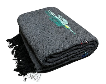 Coperta Baja Thunderbird messicana grigio antracite / Coperta da yoga pesante / Coperta spessa Savasana / Coperta vintage / Arazzo da parete per yoga