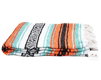 Manta mexicana menta y naranja / Manta ligera para yoga / Manta Savasana / Manta Baja mexicana / Tapiz de pared vintage / Manta Falsa