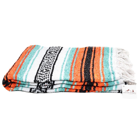 Mexican Blanket Mint Orange Lightweight Yoga Blanket Savasana