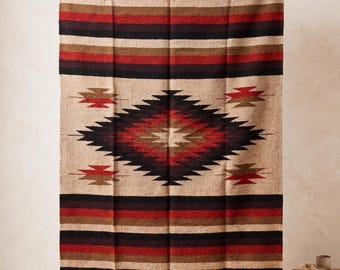 Mexican Diamond Blanket - Tan | Thick XL Mexican Yoga Blanket Brown | Southwest Blanket | Baja Blanket Mexican Throw Tapestry | Aztec Navajo