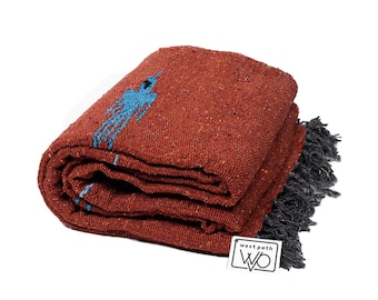 Mexican Baja Thunderbird Blanket Rust Orange | Heavyweight Yoga Blanket | Thick Meditation Blanket | Vintage Throw | Bohemian Wall Tapestry