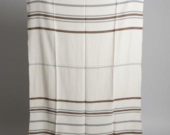 Authentische mexikanische Decke | Vintage-Stil | Yoga-Überwurf | Creme-Tan-blaue Falsa-Decke | Serape | Saltillo | Cobija