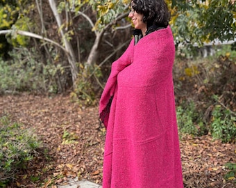 Pink Mexican Blanket - Plain Solid Color Mexican Blanket | Yoga Blanket Thick | Picnic Blanket | Handmade Serape Baja Blanket Beach Blanket