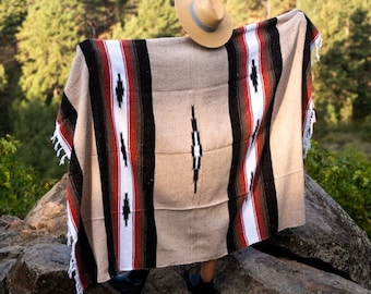 Mexican Blanket Brown Khaki Tan | Yoga Blanket | Serape Baja Blanket Mexico | Throw Blanket | Tapestry Home Decor | Diamond Vintage Style