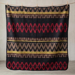 Ultra Soft & Thick Throw Blanket | Authentic Mexican Blanket | Fleece Style Throw | Red Black Grey Native Diamond Stripe Geometric Patterns