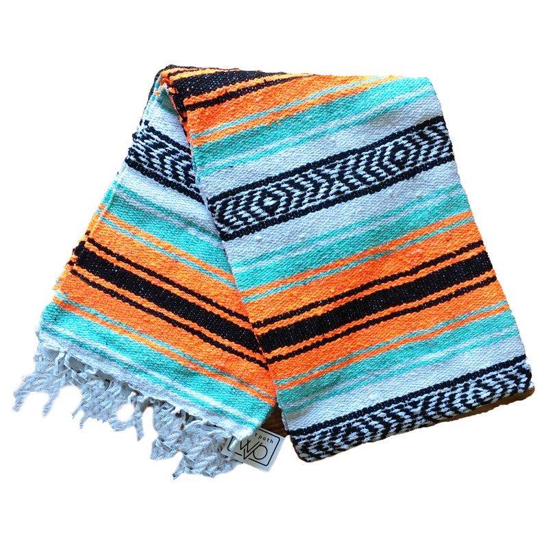 Mexican Blanket Mint & Orange Lightweight Yoga Blanket Etsy