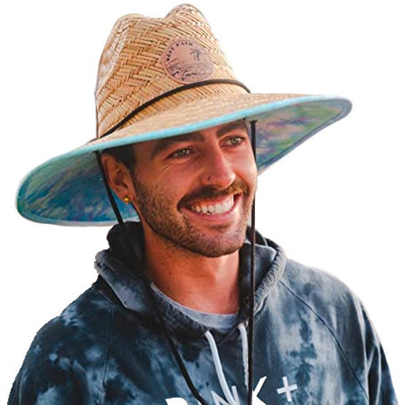 Straw Beach Hat, Sun Hat With Tie Dye Classic Wide Brim Mens