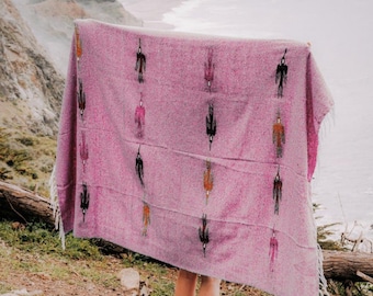 Mexicaanse deken roze Thunderbird | Yogadeken dik en zacht falsa | Deken voor yoga, bed, buiten, strand, bank en picknick Serape