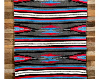 Mexican Blanket Charcoal Stripes  | Yoga Blanket | Southwest Blanket | Baja Blanket from Mexico | Throw Blanket | Tapestry | Aztec Diamond