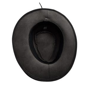 May include: Black felt fedora hat with a black ribbon and a black band around the crown.
