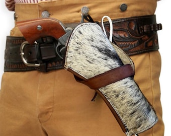 Cross Draw Holster | REAL SPECKLED COWHIDE Western Leather Holster | Attaches to Belt | Old West Cowboy Holster Handmade | Colt Ruger Wesson