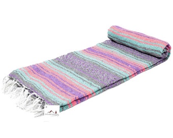 Mexican Blanket Pastel La Playa | Lightweight Yoga Blanket | Mexican Baja Blanket | Bohemian Tapestry | Falsa Blanket | Vintage Serape