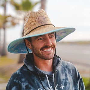 Straw Beach Hat, Sun Hat with Tie Dye | Classic Wide Brim Mens Womens Straw Hat- Handmade Lifeguard Waterman Pierside Outsider UV Panama Hat