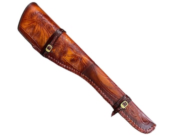 Western Leather Rifle Scabbard | Shotgun Case | Cowboy Holster | Brown Two-Tone | Long Gun Holster | Rifle and Shotgun Sleeve with Straps