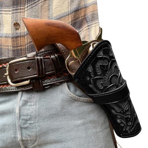 Western Leather Holster LARGE | Cross Draw Holster for 6-8&quot; Long Barrel  | Revolver Holster  | Black | Handmade | Colt Taurus Ruger Wesson