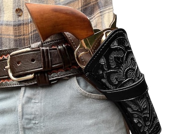 Western Leather Holster LARGE | Cross Draw Holster for 6-8" Long Barrel  | Revolver Holster  | Black | Handmade | Colt Taurus Ruger Wesson