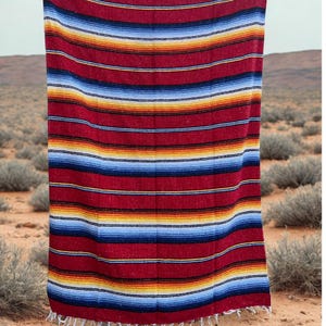 Authentic Mexican Blanket | Yoga Blanket | Red Yellow Blue | Throw Blanket | Home Decor | Serape Baja Blanket | Sarape Saltillo