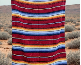 Authentic Mexican Blanket | Yoga Blanket | Red Yellow Blue | Throw Blanket | Home Decor | Serape Baja Blanket | Sarape Saltillo