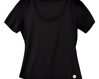 Maglietta nera con scollo a barchetta in cotone biologico per donna / Certificazione Fair Trade USA / GOTS 100% cotone biologico / Maglietta morbida e traspirante