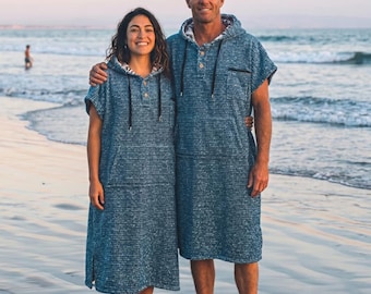 Poncho de surf, bata para cambiarse / toalla con capucha / parka de natación con capucha para surf / manta con capucha gruesa 100% algodón azul, negro y carbón