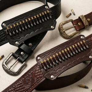 Vintage Tooled Leather Ammo Belt With Cartridge Loops Genuine Cowhide Western Leather Western Cartridge Belt - Etsy main image 2