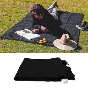 Black Mexican Blanket Solid Color |  Black Yoga Blanket | Thick & Soft Blanket | Vintage Style Throw | Classic Style Serape with Tassels