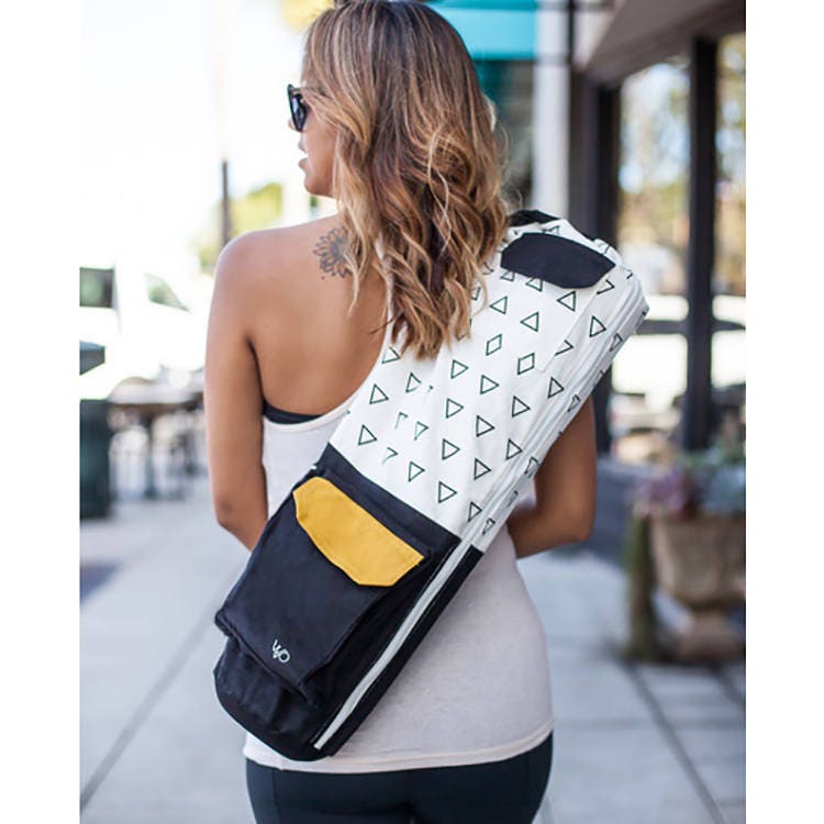 Fair Trade Yoga Bag / Organic Yoga Mat Bag / Eco Friendly Yoga Mat Carrier  Tote: Black, Full Zip, Pockets, GOTS Cotton Canvas, Environmental