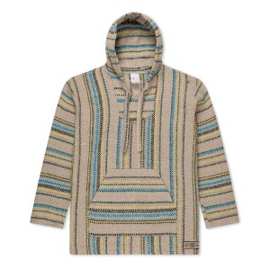 Mexican Poncho Baja Hoodie Hooded Sweater Handmade in Mexico Beige Tan Grey Mexican Hoodie with Stripes Earth Tone Hoodie image 6