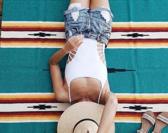 Mexicaanse baja diamanten deken retro groen zonsondergang | Zwaargewicht yogadeken | Dikke Savasana-deken | Vintage plaid | Boho wandtapijt